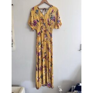 Women's Long Spring Maxi Dress Floral Yellow Easter Holiday Sexy Flirty Small